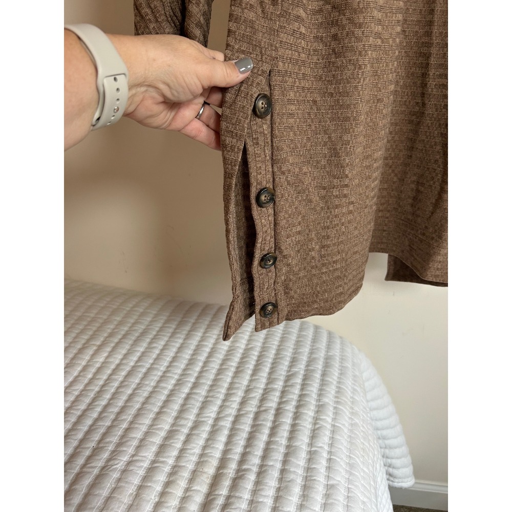 BUILT by DREAMERS Brown Textured Cardigan Duster Open Front Button Side Women M - Picture 4 of 6